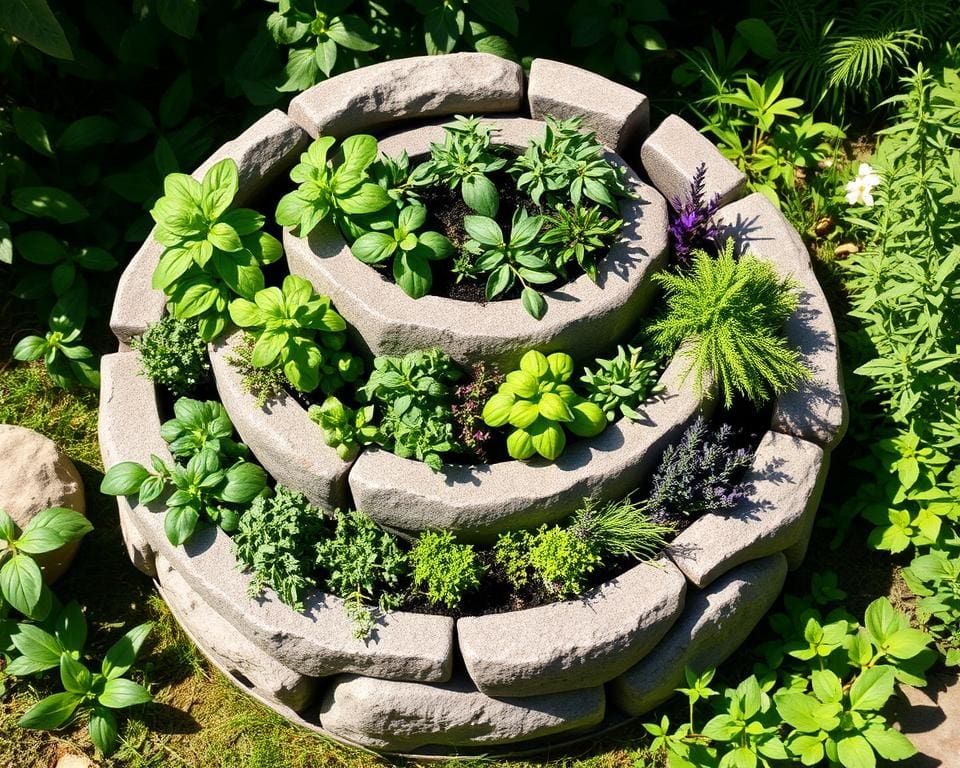 DIY-Kräuterschnecken aus Stein für platzsparendes Gärtnern