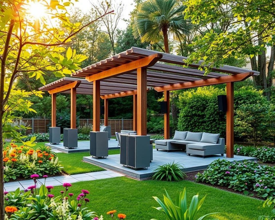 Gartenpavillons mit Lautsprechern