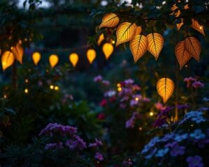 Lichterketten in Blattform für romantische Beleuchtung im Garten