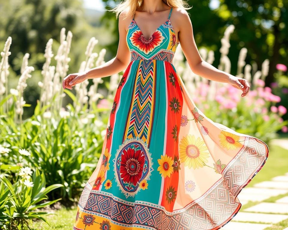 Maxikleid Sommer mit Trendfarben und Mustern