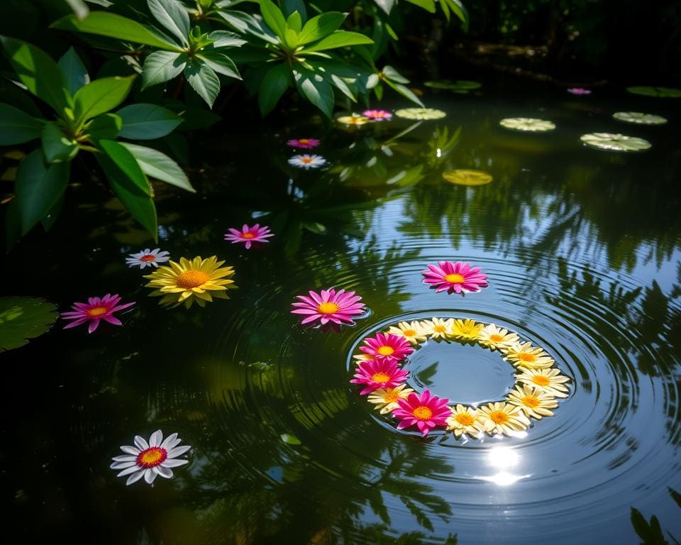 Schwimmende Blumenringe für Teiche: Farbakzente auf dem Wasser