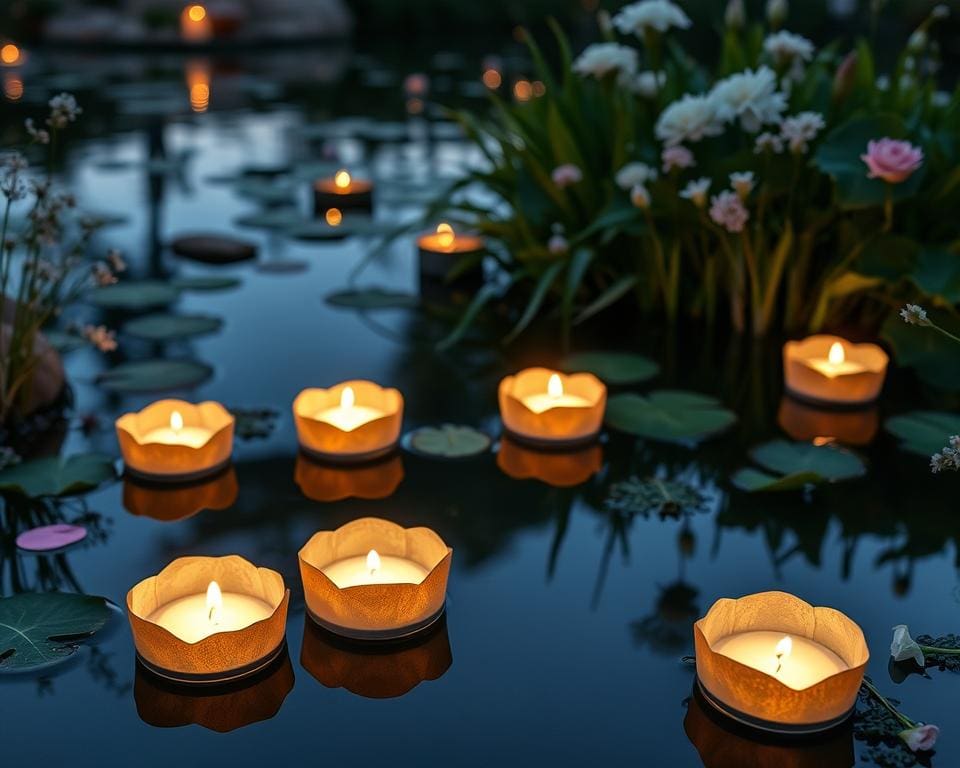 Schwimmkerzen aus recyceltem Material für romantische Teichabende