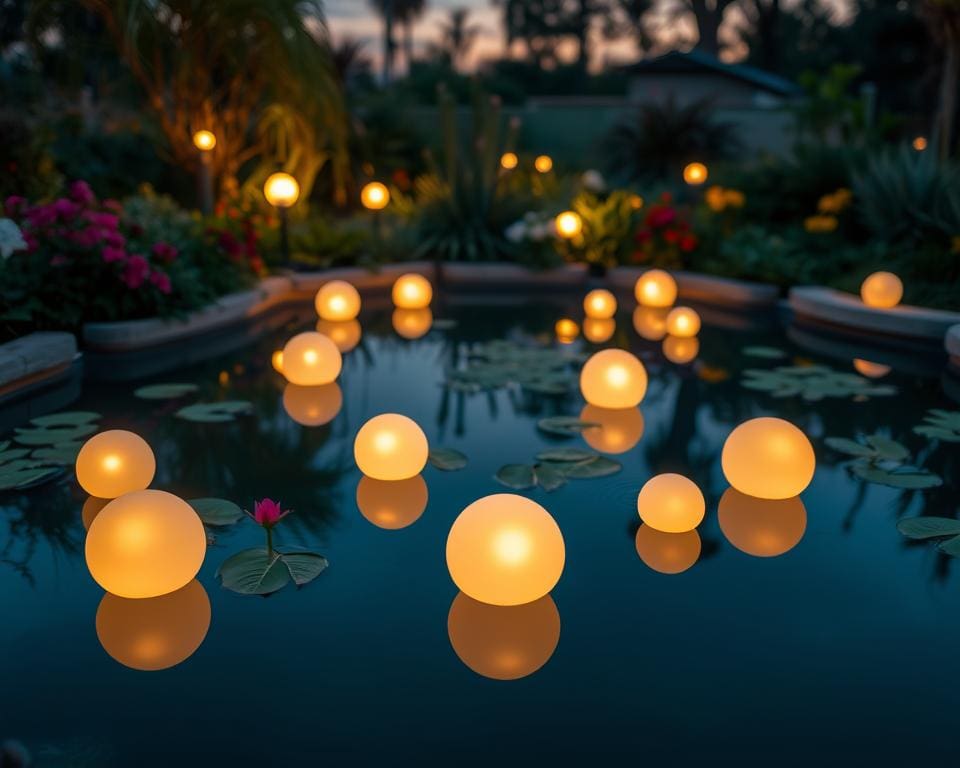 Schwimmende Lichter für Teichlandschaften im Garten