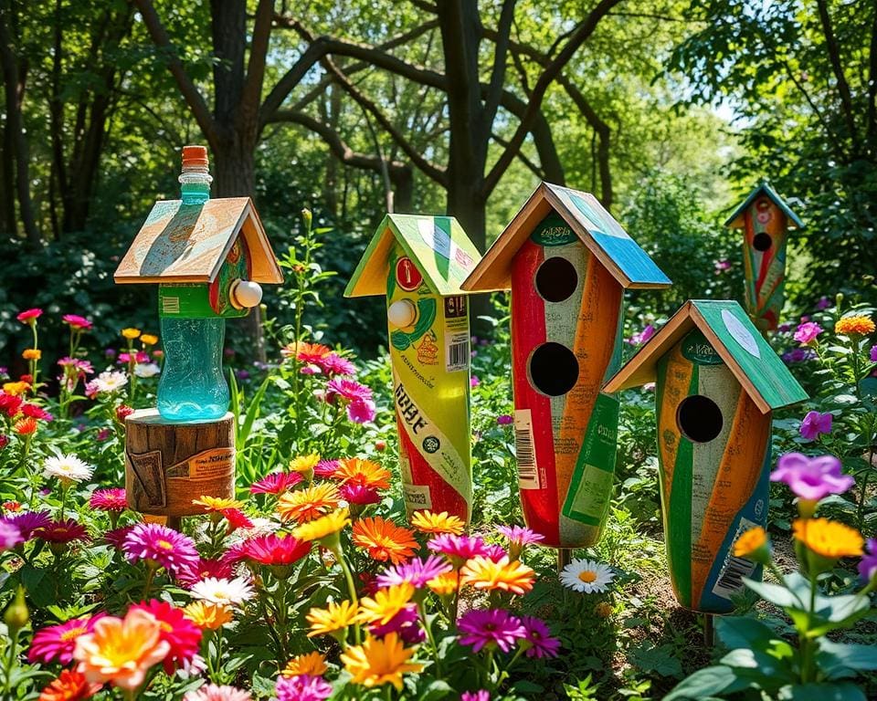 Recycling-Vogelhäuser aus alten Plastikflaschen für den Garten