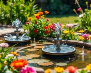 Solarbetriebene Wasserfontänen für Mini-Teiche im Garten